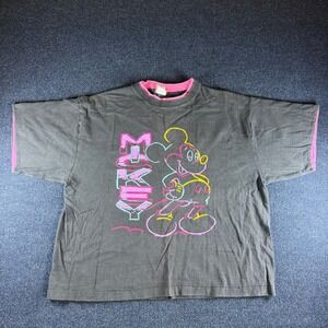 Vintage Disney Designs Mickey Mouse Neon T-Shirt Gray Pink Made in USA OSFA 90s